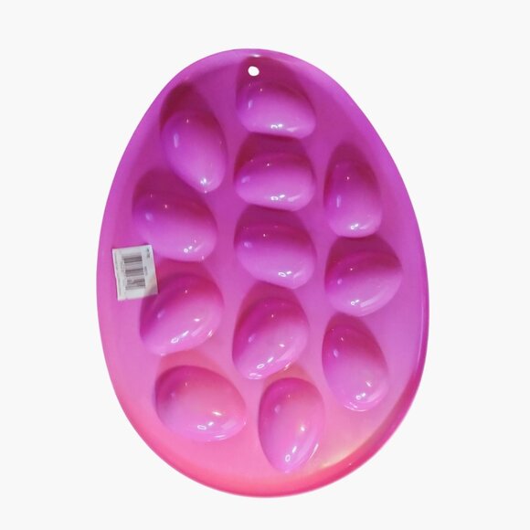Deviled Egg Tray Pink Plastic Holder 12 Eggs Oval Shape 12x9 Easter Party Decor - Picture 4 of 5